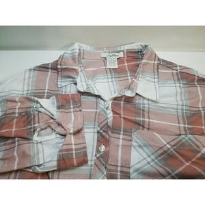 Love‎ Potion Flannel Plaid Womens Large ¾ Sleeve Roll Tab Button Up Shirt